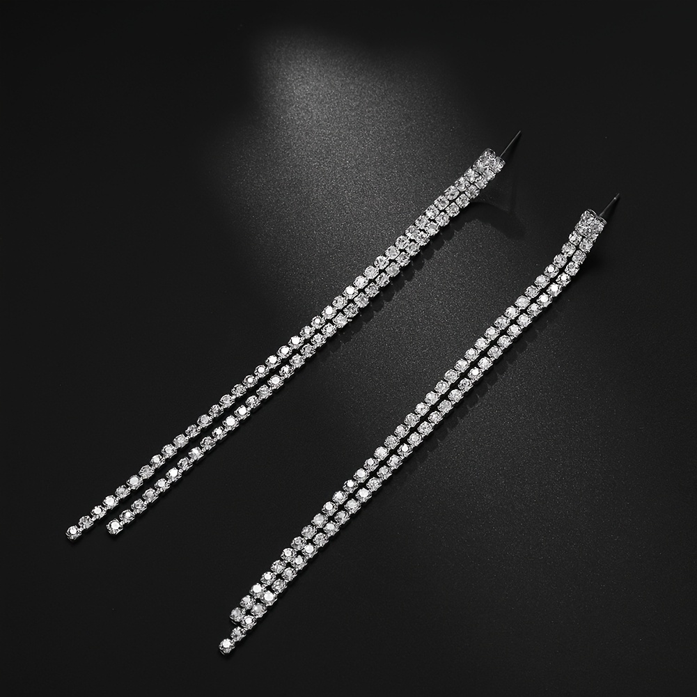 Korean Style Long Rhinestone Tassel Earrings, Fashion Accessory
